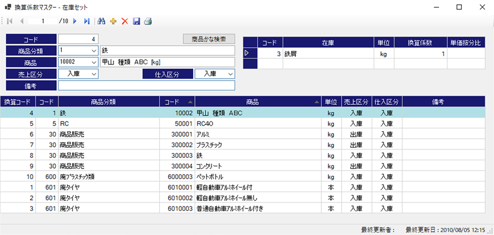 在庫セット 換算係数を使った在庫自動追加機能のイメージ
