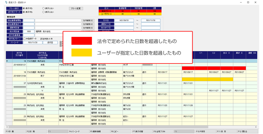 返送忘れ防止のアラート機能