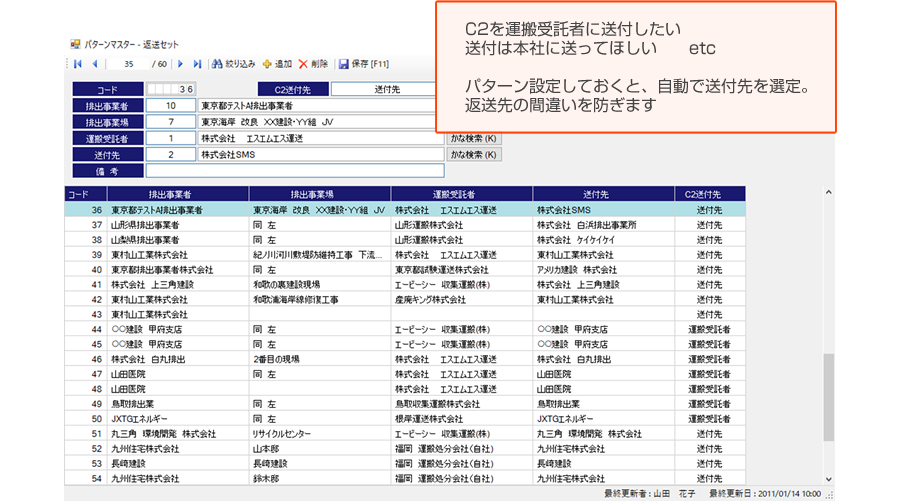 返送パターン設定による運用効率化