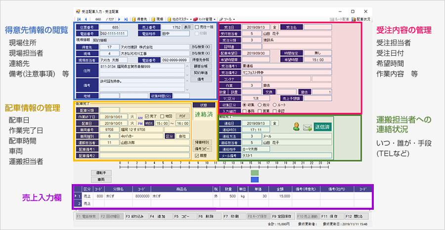 受注～配車～連絡を段階的に管理